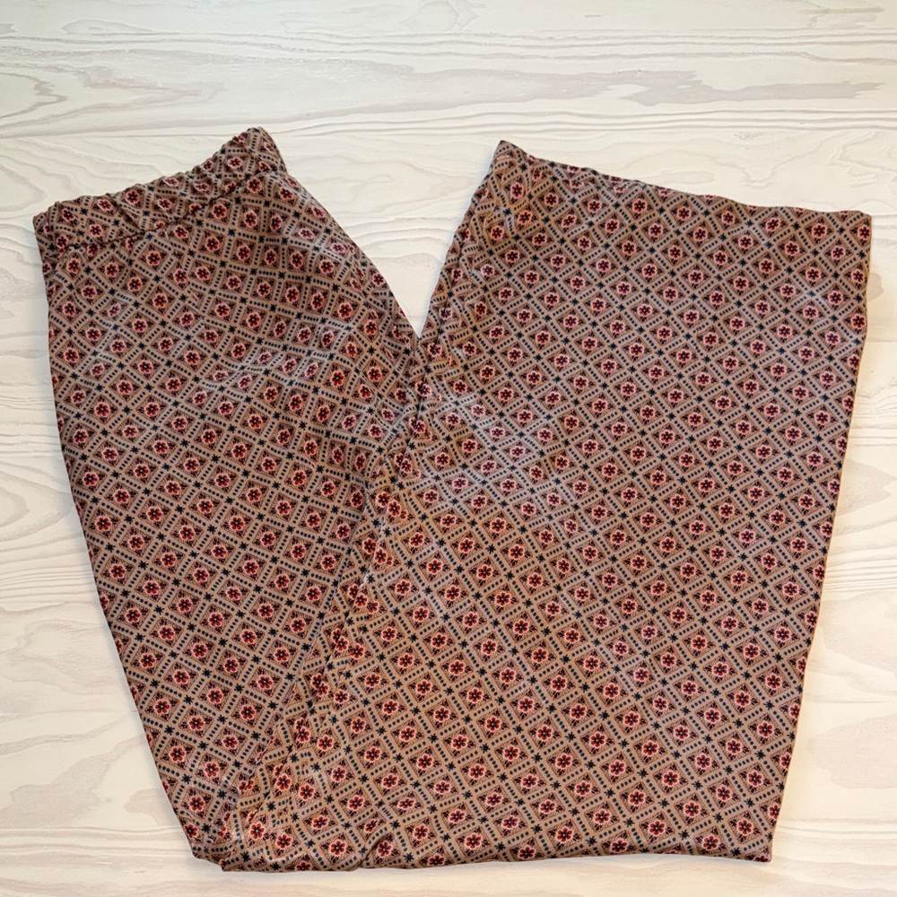 Zara Silk Patterned Wide Leg Pants